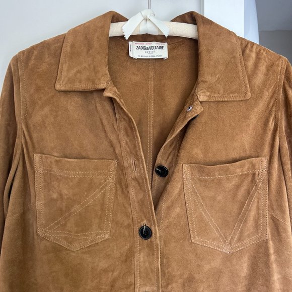 ZADIG & VOLTAIRE Toi Daim Suede Leather Shirt Jacket in Cognac NWT - Picture 6 of 7